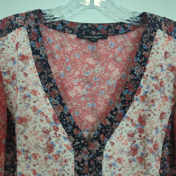 Nanette Lepore floral butterfly sleeves bohemian gypsy saloon pullover blouse M - Picture 7 of 15
